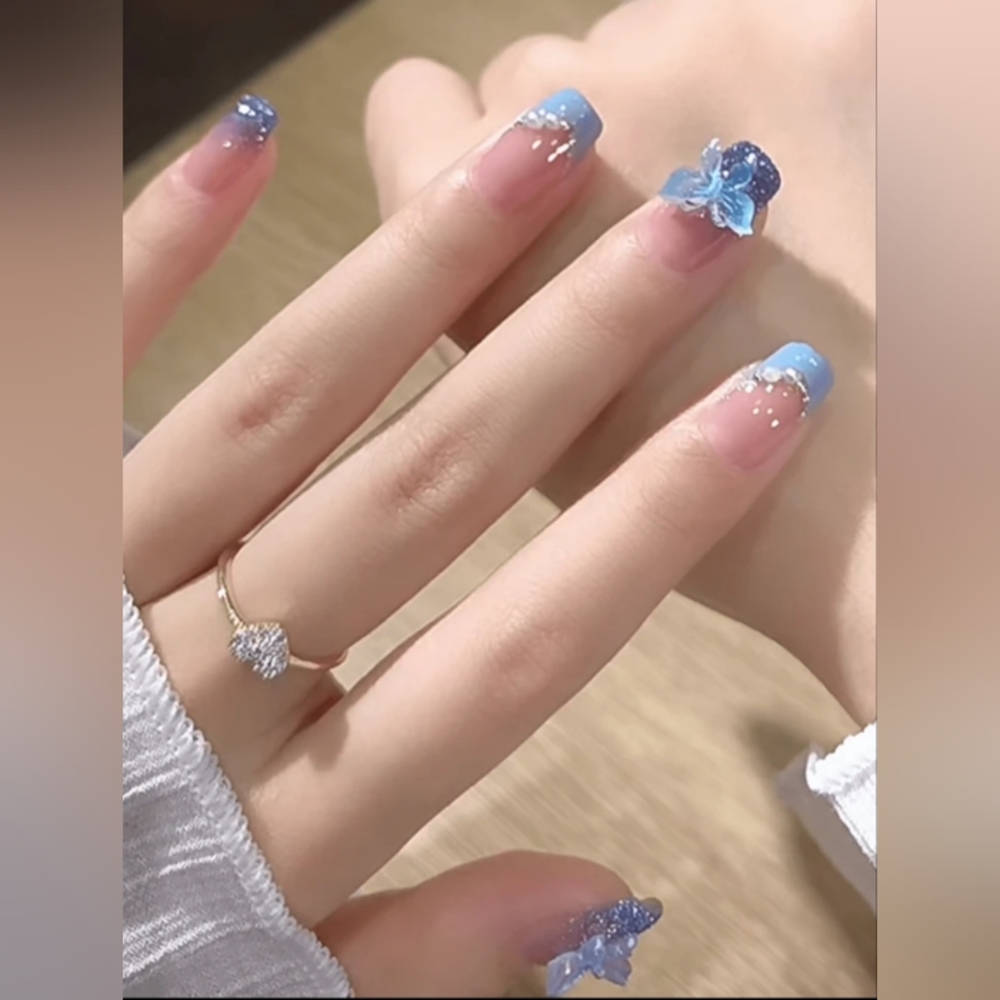 3D Blue Butterfly Nails